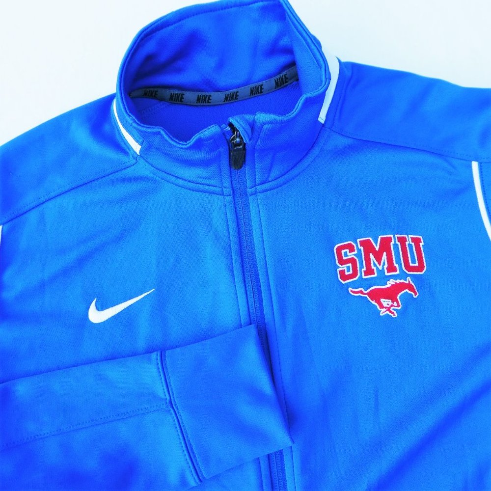 Nike Dri Fit SMU Mustangs Blue Jacket Embroidered Zip Pockets Mock Neck M